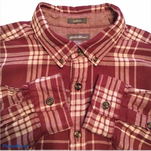 EDDIE BAUER Shirt Classic Fit Red and White Size TL - Picture 3 of 6